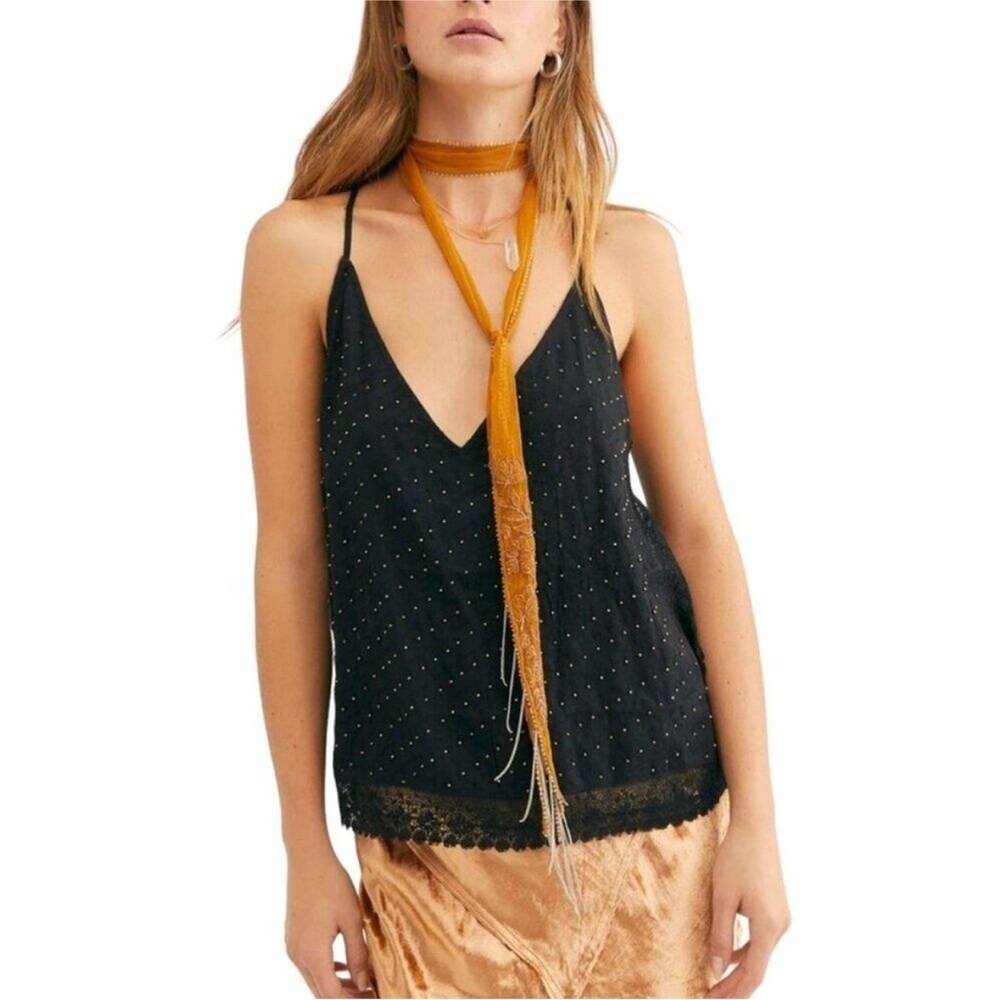 Free People Black Cami Top Blouse Bright Lights Cami
